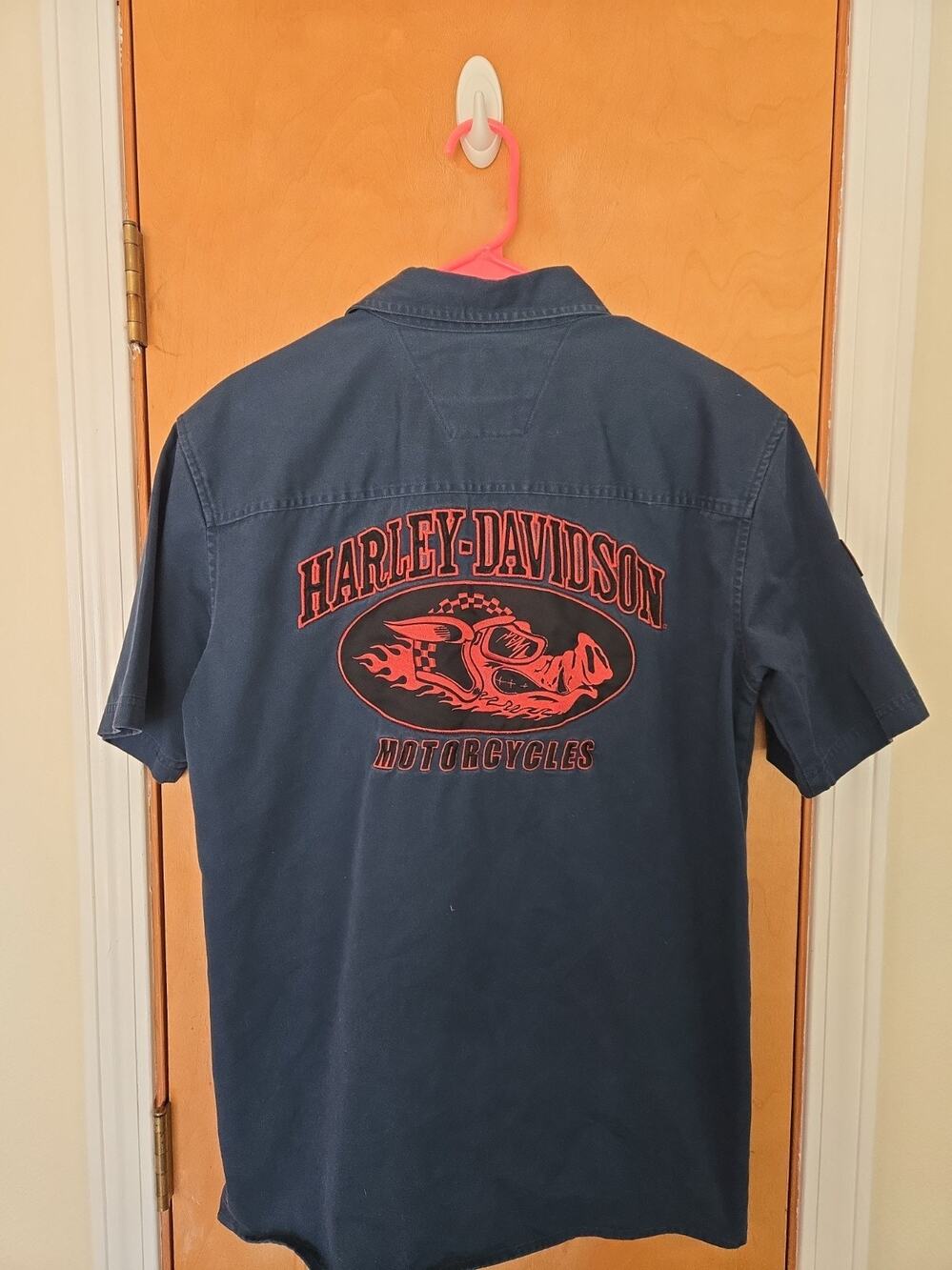 HARLEY-DAVIDSON MENS CANVAS LOOK TYPE SHIRT SMALL SHORT SLEEVE EUC